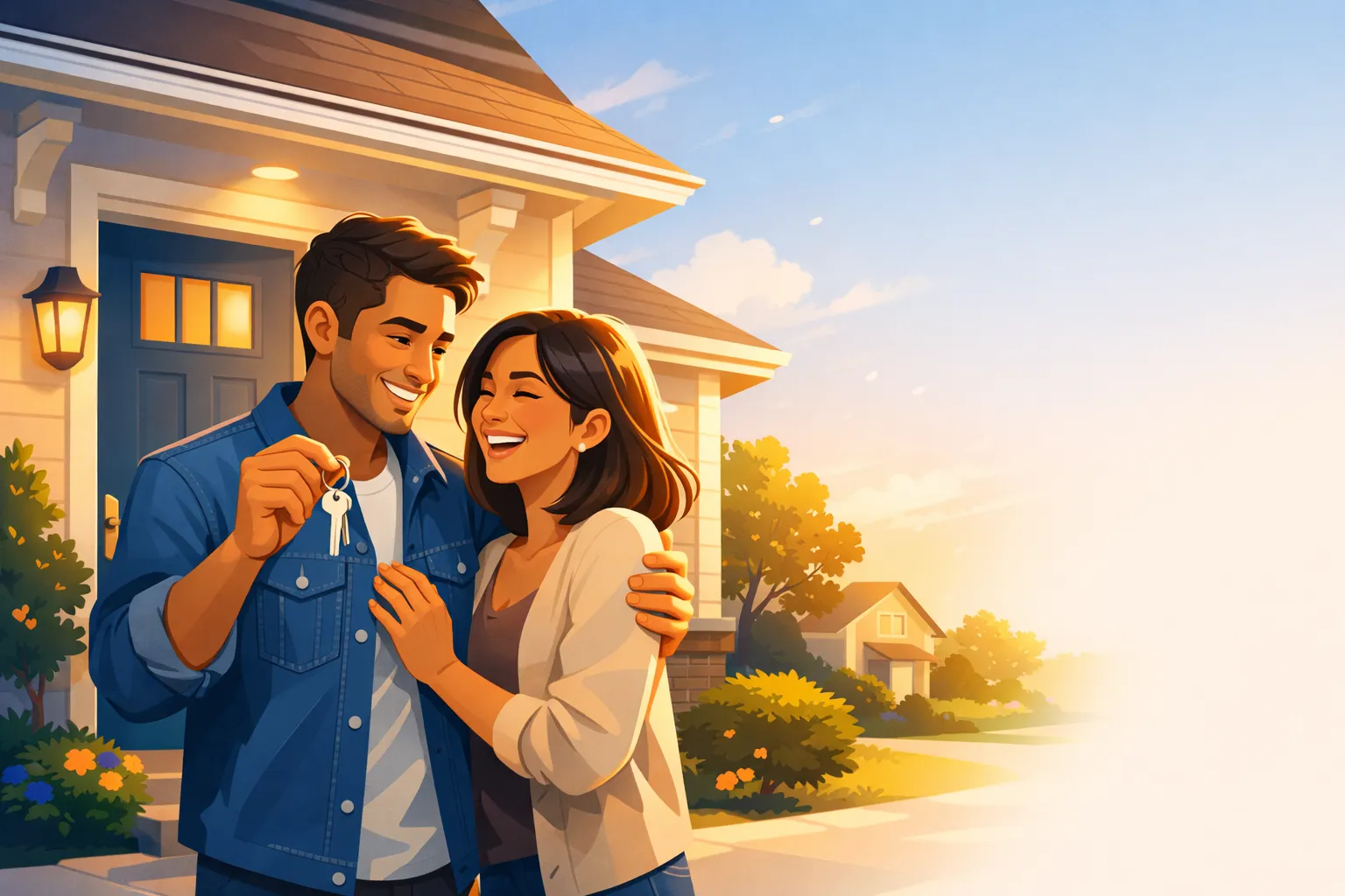 Happy couple holding house keys โ closing a mortgage deal with Quattro